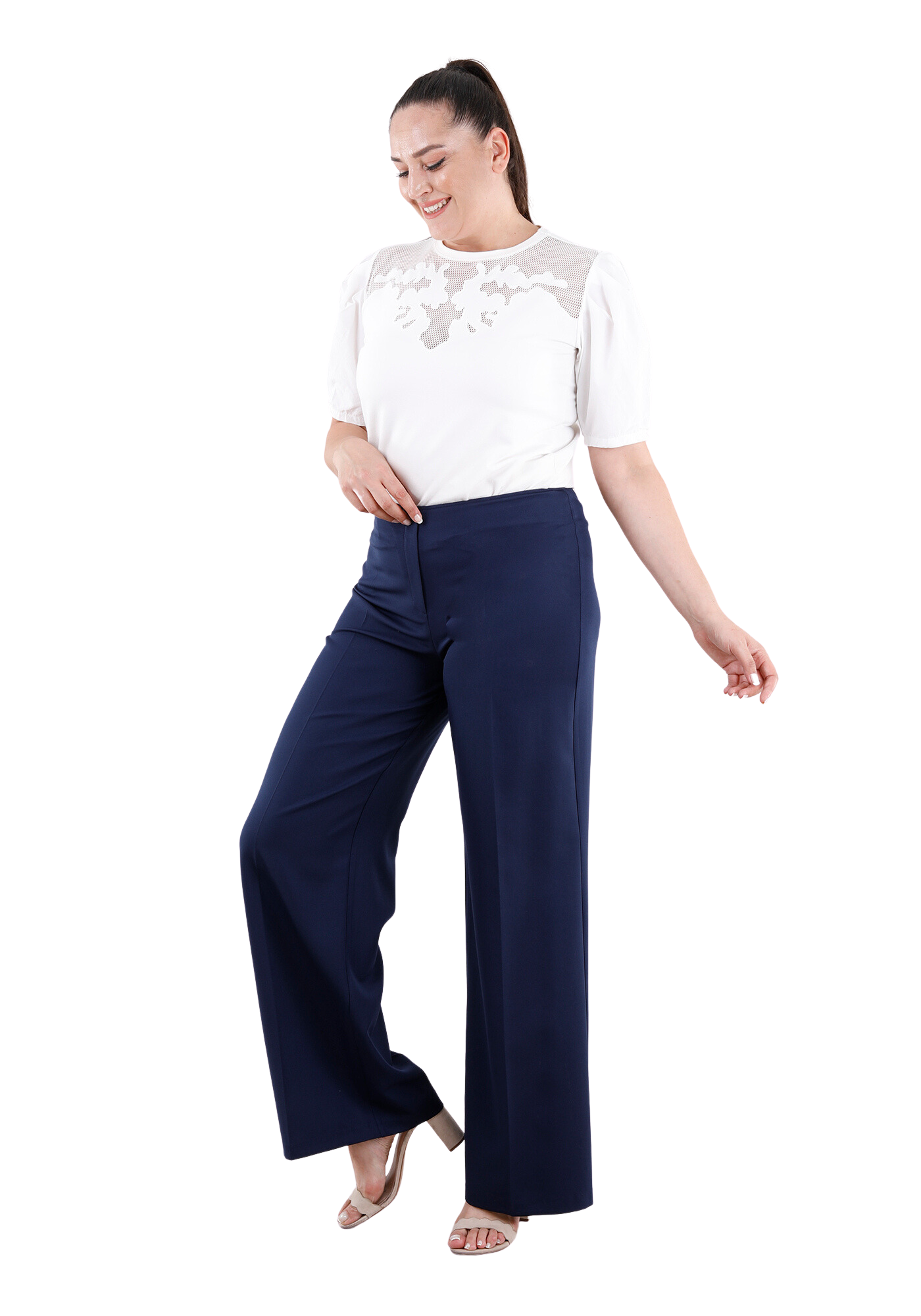 G-Line Oversized High Waisted Plus Size Navy Wide-Leg Pants
