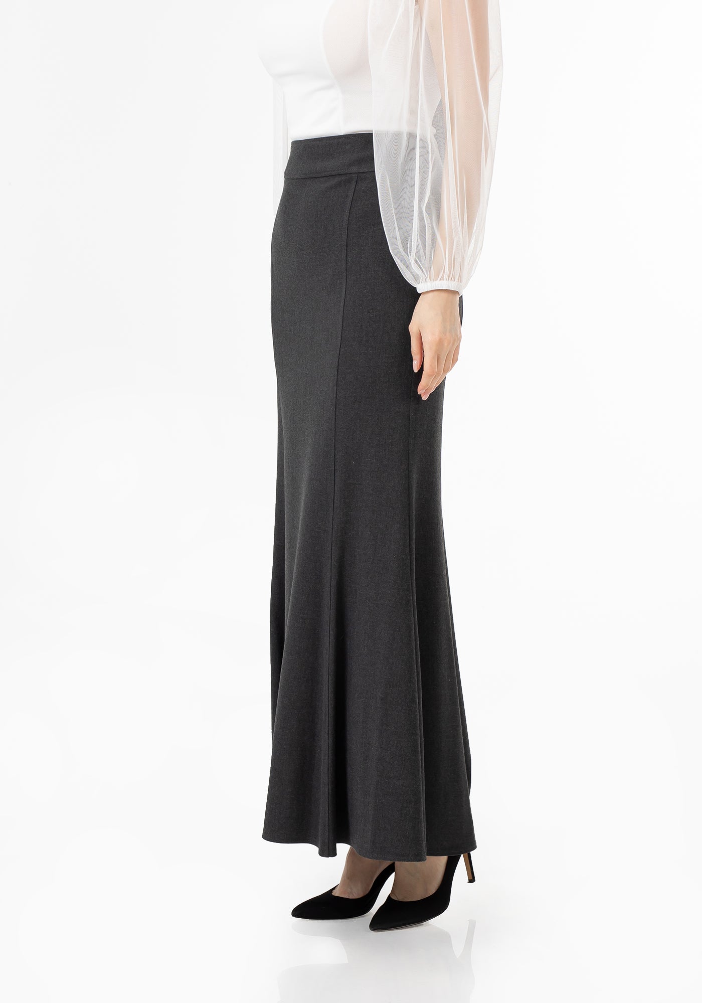 Women's Charcoal Fishtail Maxi Skirt | Regular & Plus Size G-Line