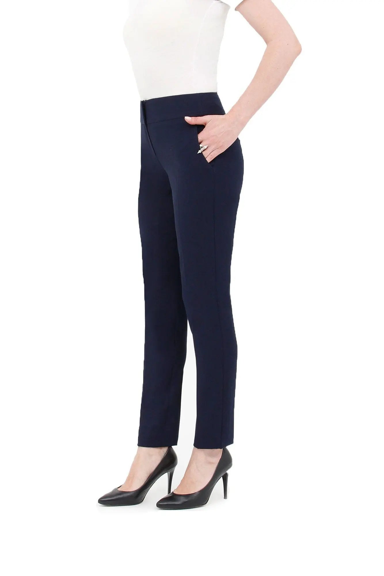 Pantalones de vestir para mujer Pantalones cómodos de pierna recta y  cintura alta (Azul marino) Pedido en línea | Línea G