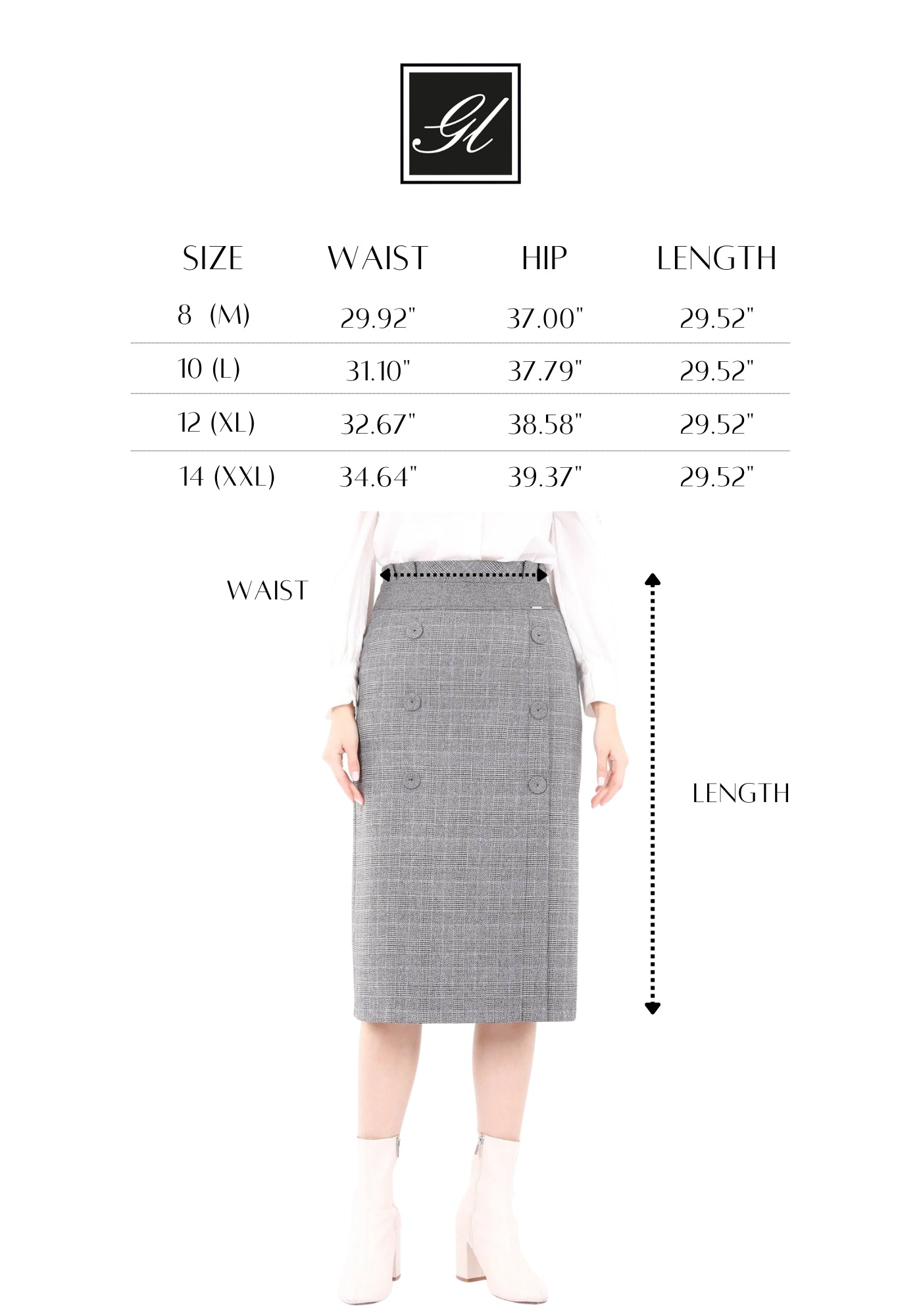 Grey Midi Tartan Straight Plaid Belted Skirt With Decorative Buttons Guzella