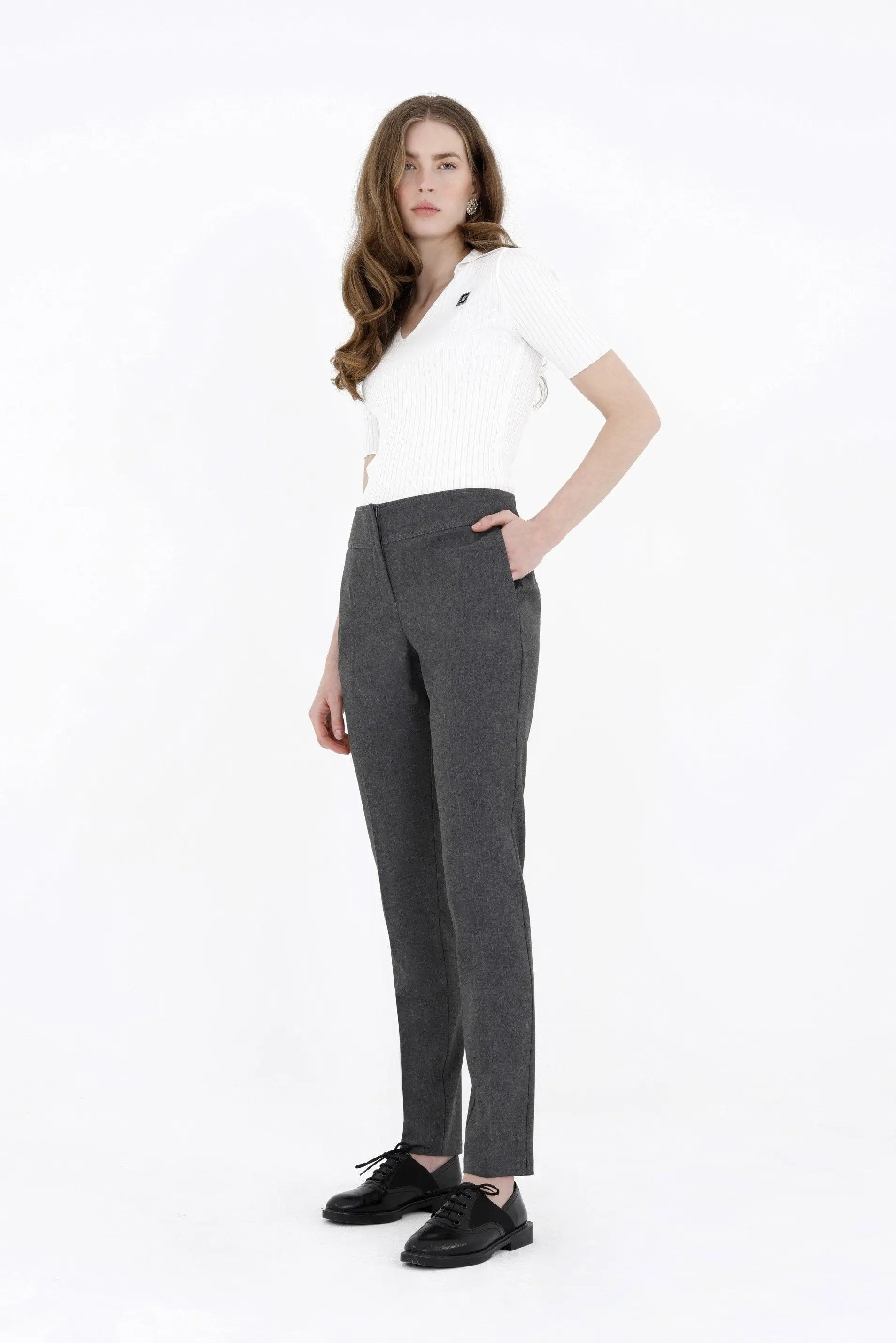 Pantalones de vestir grises para mujer Cómodos pantalones de pierna recta  de cintura alta Pedido en línea