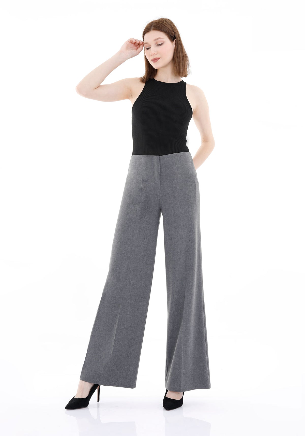 Grey Wide-leg Pants for Women