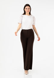 Brown Bootcut Pants - High Waisted Flare Trousers