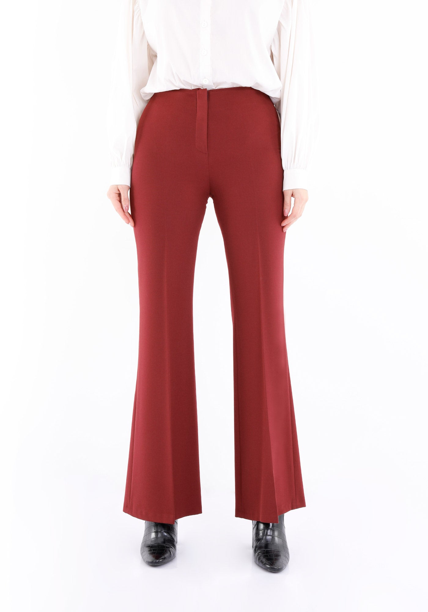 High-waist, flared trousers - Red