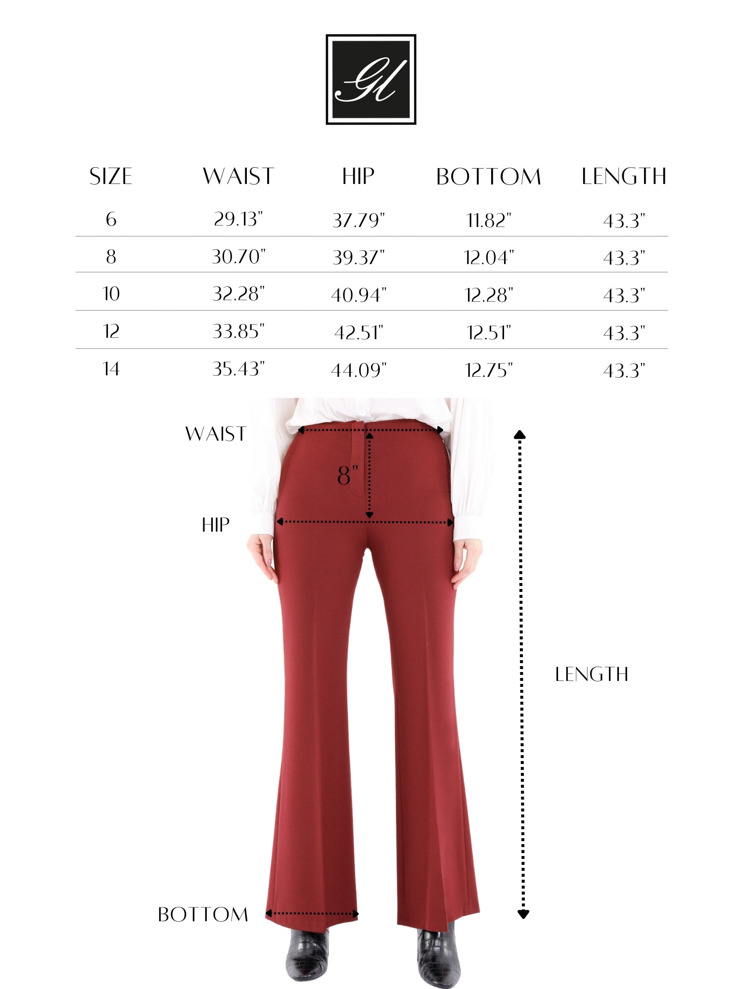 Women's Burgundy Bootcut Pants - High Waisted Flare Leggings G-Line
