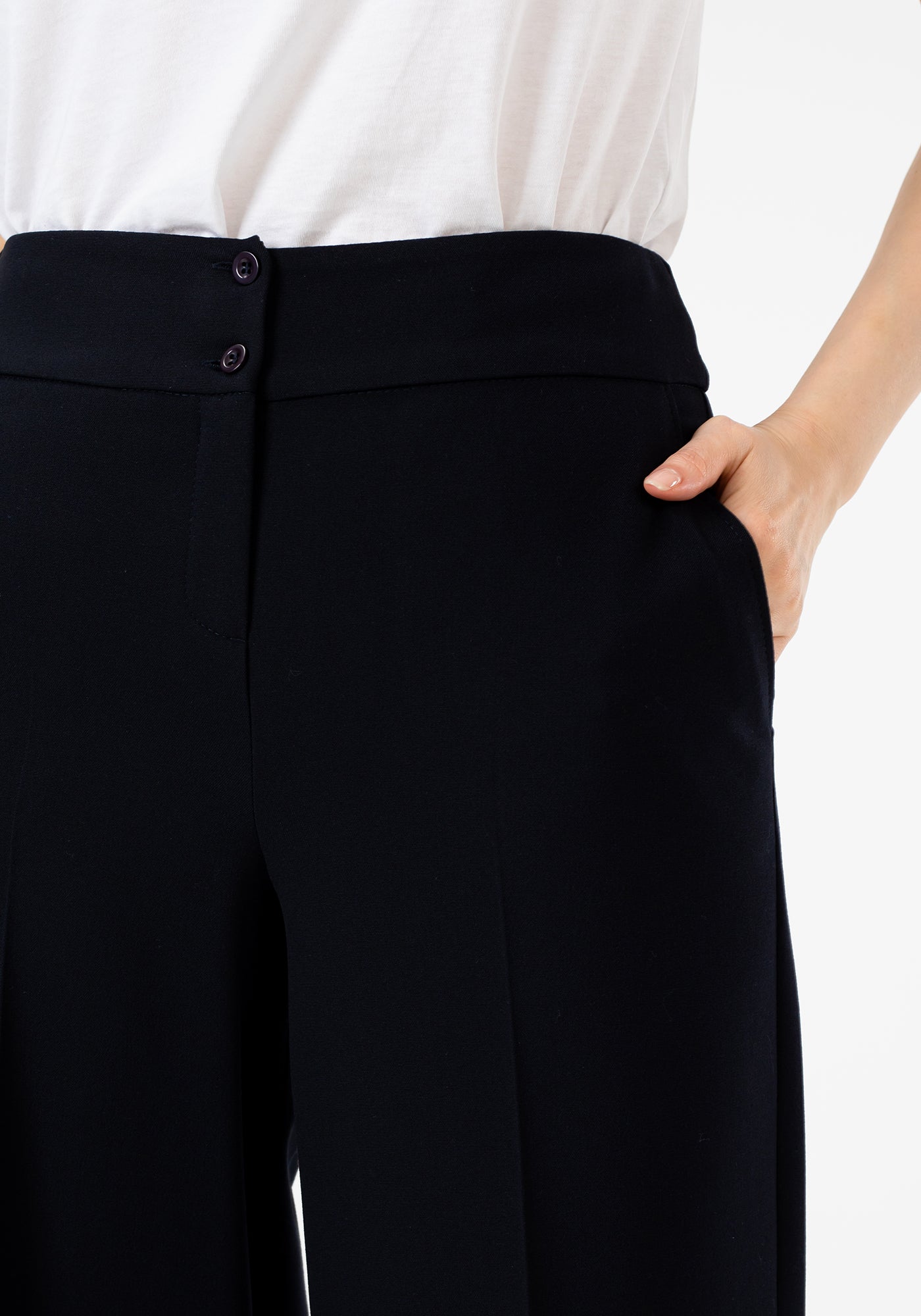 Navy Dress Pants for Women Wide Leg High Waist Cropped Pants G-Line