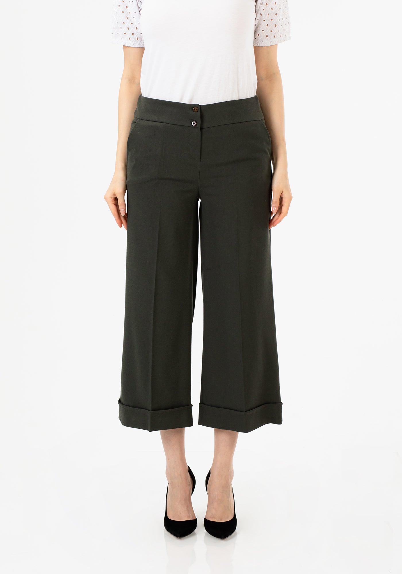 Khaki Dress Pants for Women Wide Leg High Waist Cropped Pants G-Line