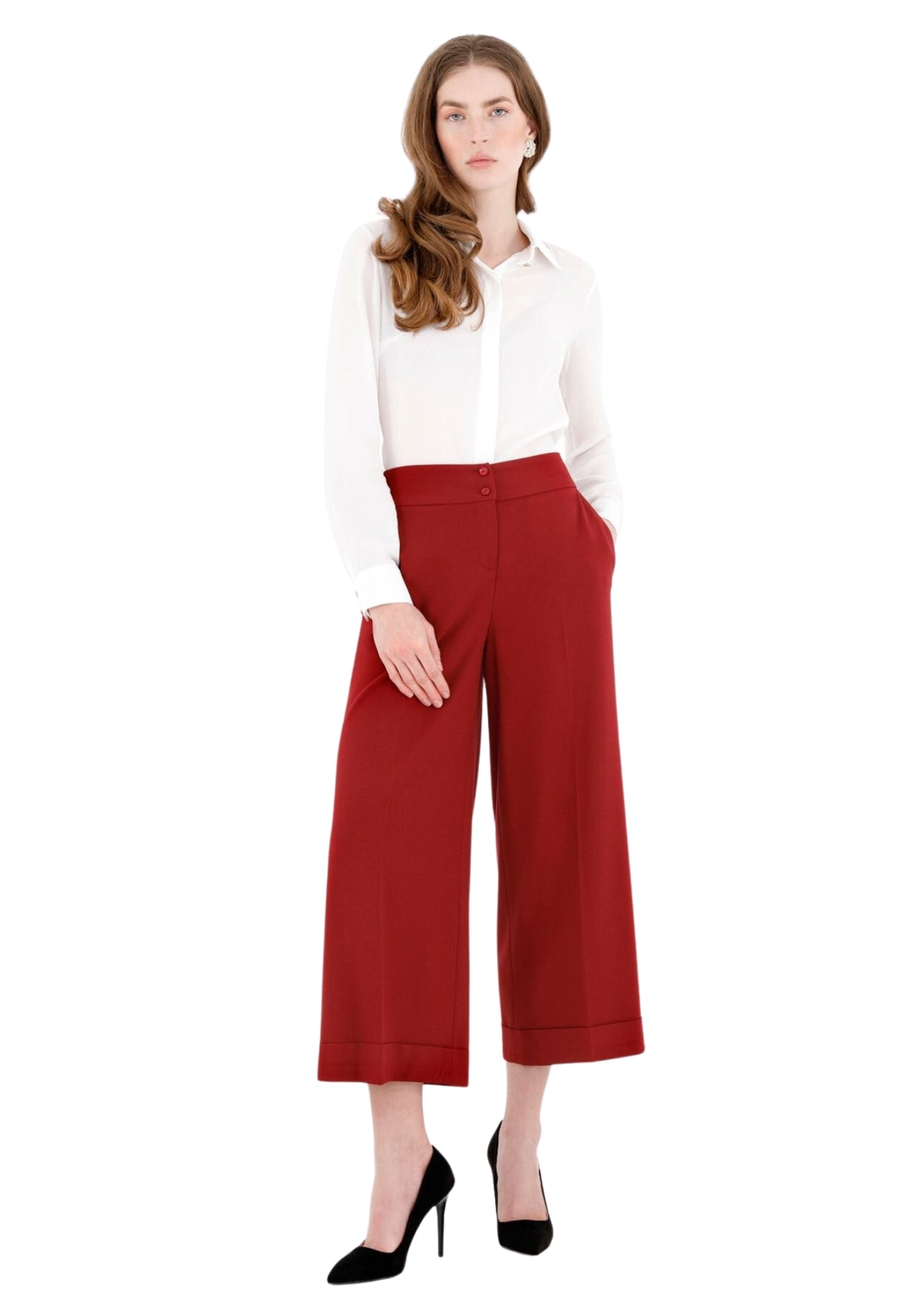 Elevate Your Style with Women's Burgundy Wide Leg Cropped Pants G-Line