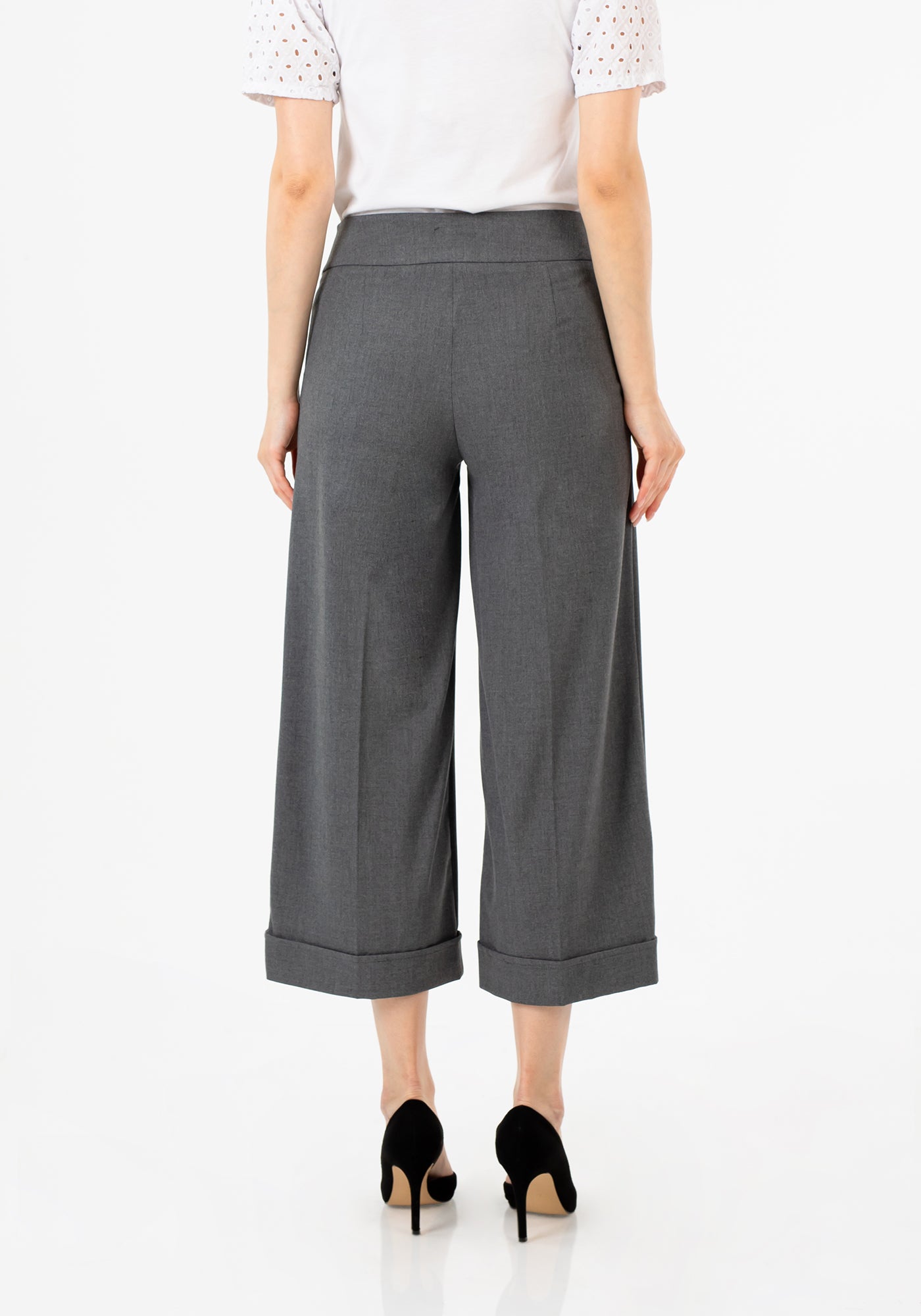 Women's Grey Wide Leg Dress Pants - High Waist, Versatile and Chic