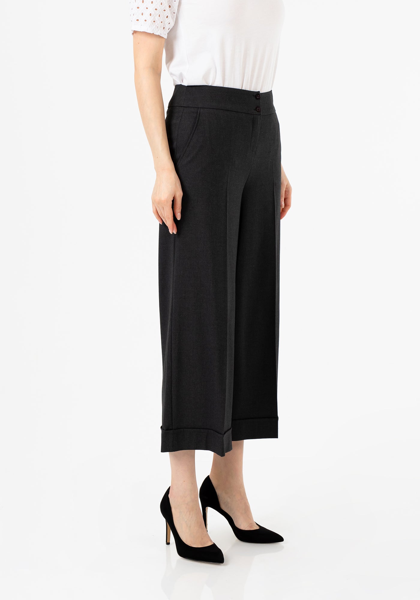 Charcoal Dress Pants for Women Wide Leg High Waist Cropped Pants G-Line