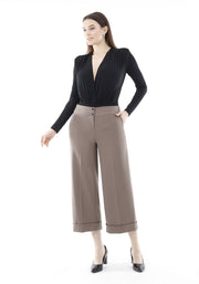 Pantalones de vestir para mujer, pierna ancha, cintura alta, pantalones recortados, informales (carbón)