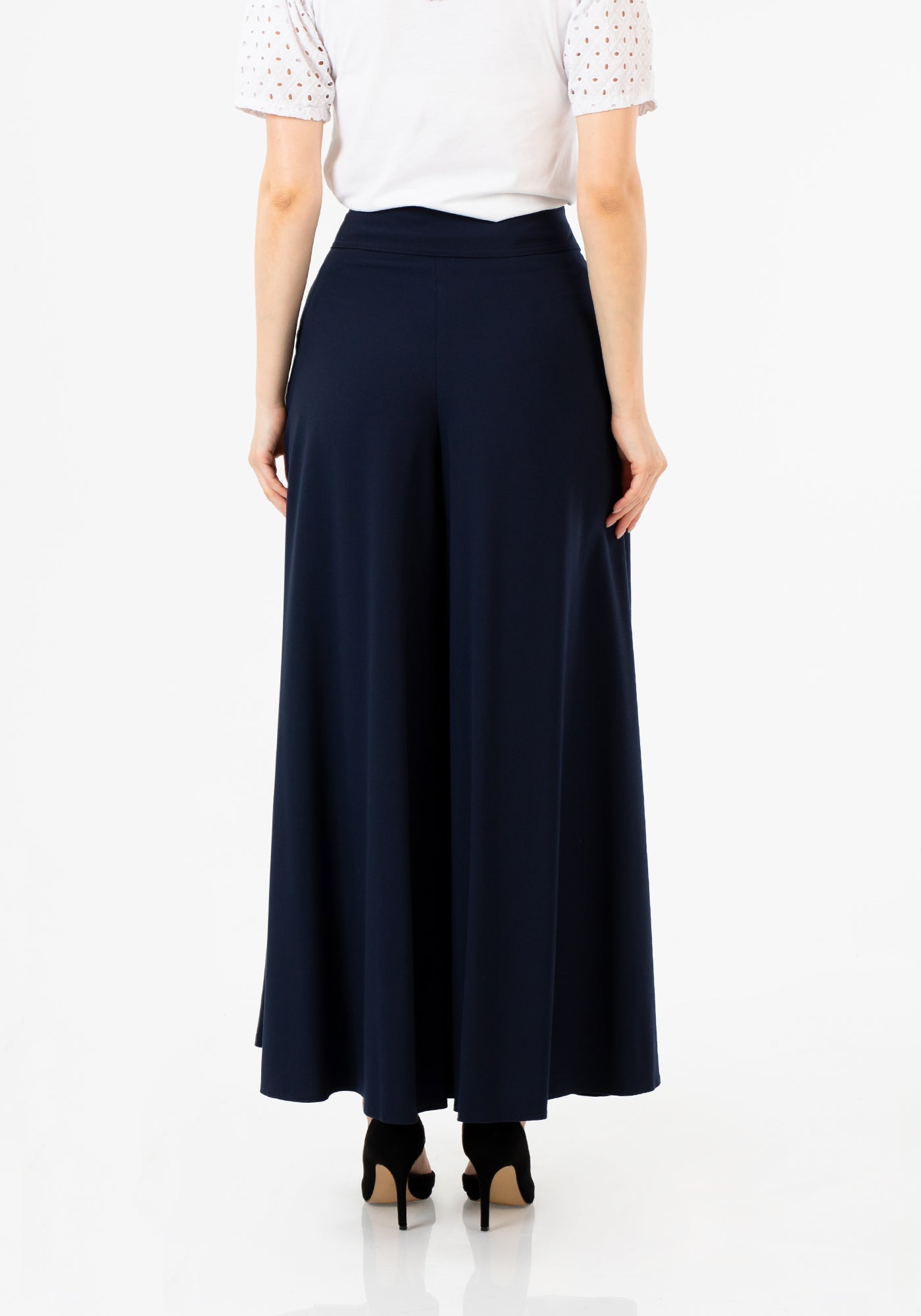 G-Line Women's High Waisted Navy Palazzo Pants - Stretchy, Classic Wide Leg Trousers with Pockets for Business, Casual Wear G-Line
