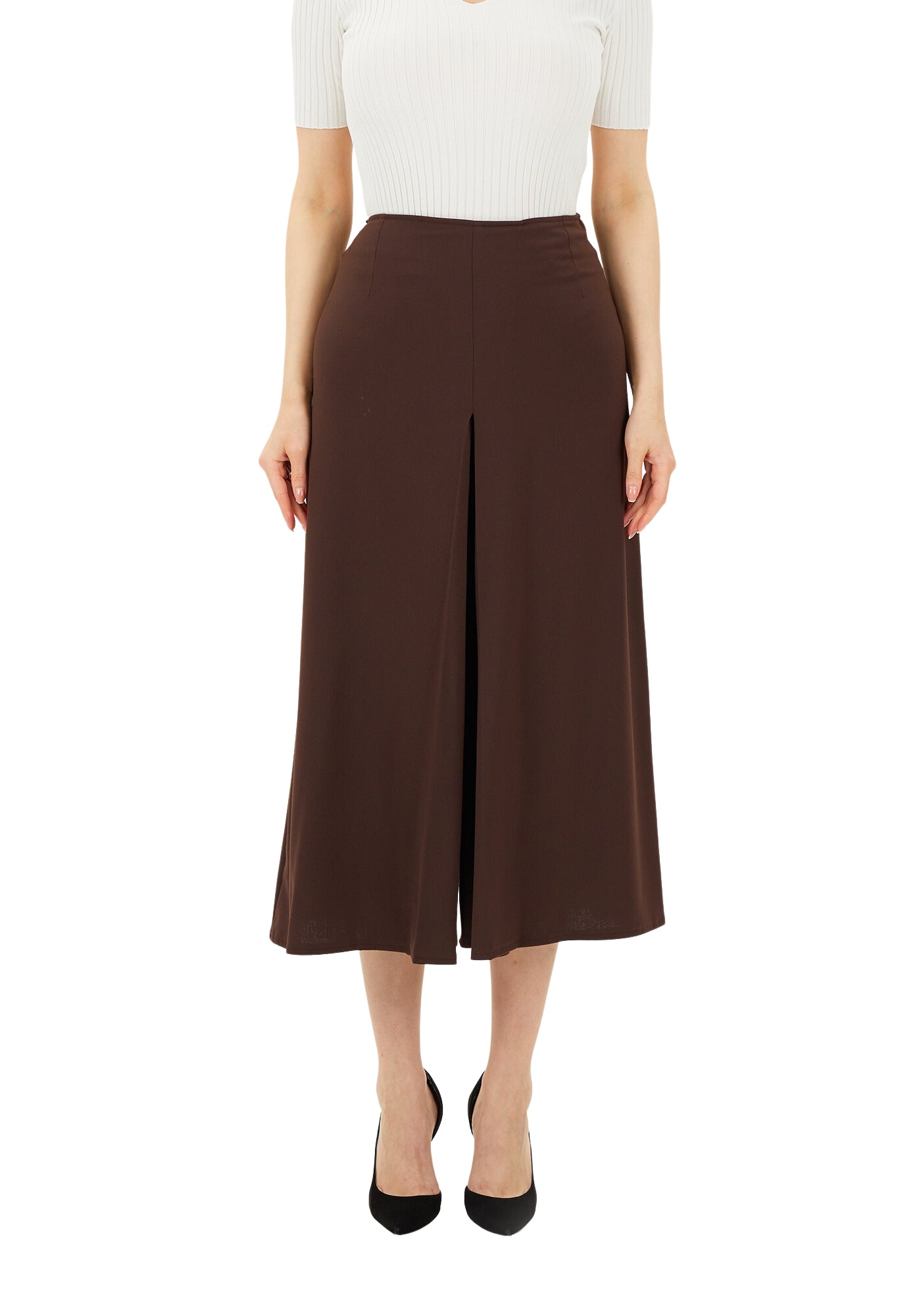Brown High Waist Cropped Palazzo Pants Culottes G-Line