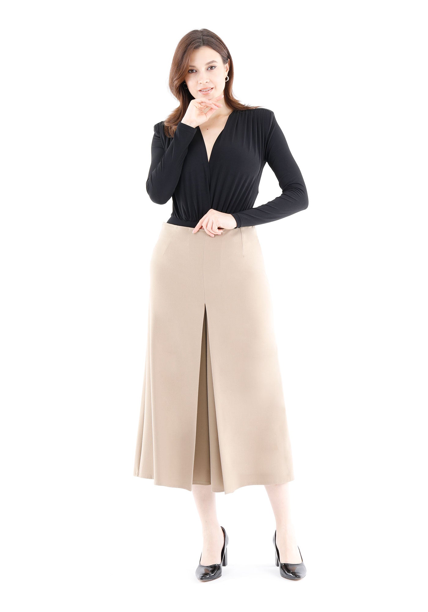 Camel High Waist Cropped Palazzo Pants Culottes G-Line