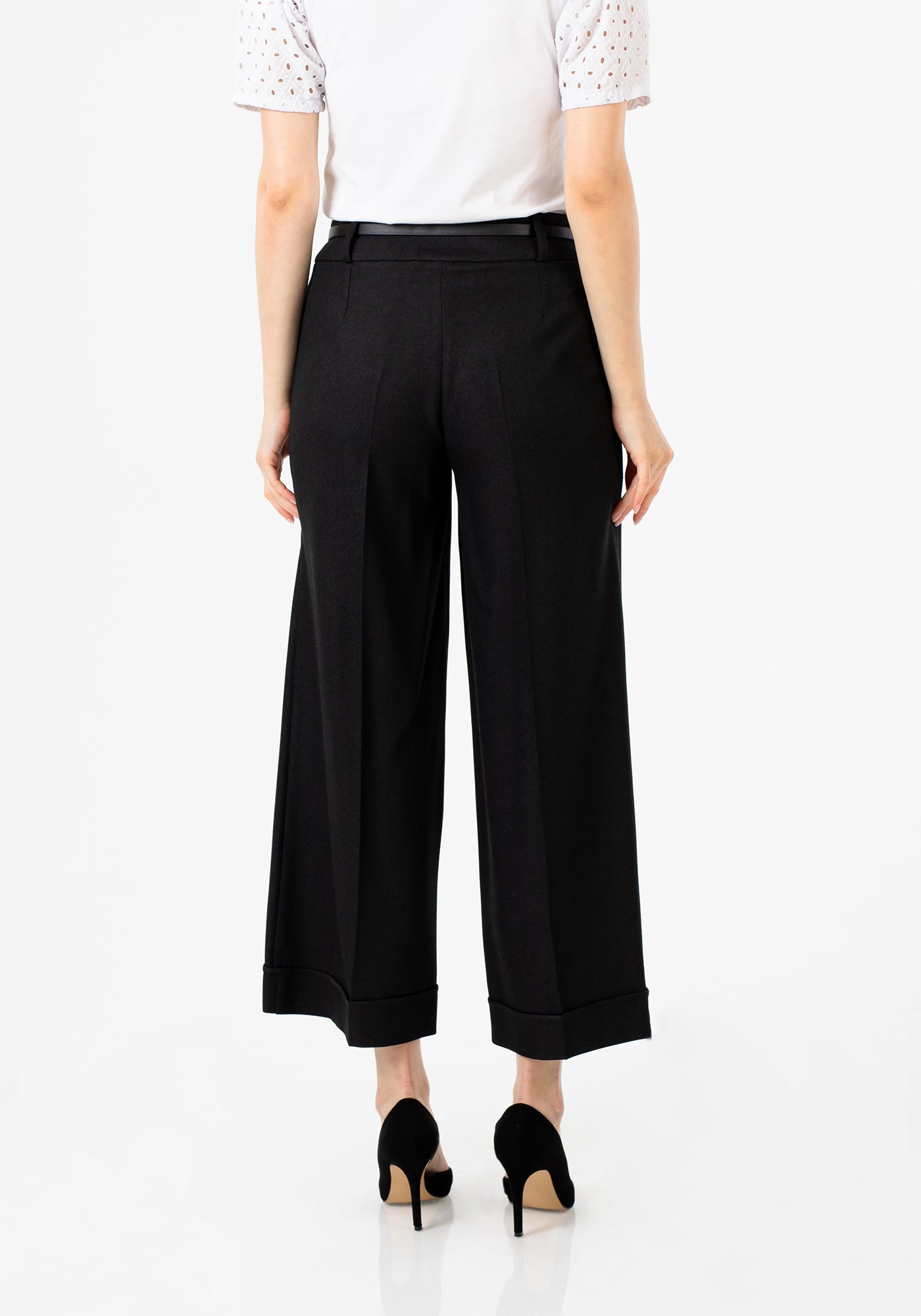 Women's Straight Leg Cropped Work Pants with Pockets & Belt G-Line