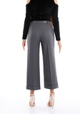 Women's Grey Wide Leg Cropped Work Pants with Pockets & Belt G-Line