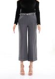 Women's Grey Wide Leg Cropped Work Pants with Pockets & Belt G-Line