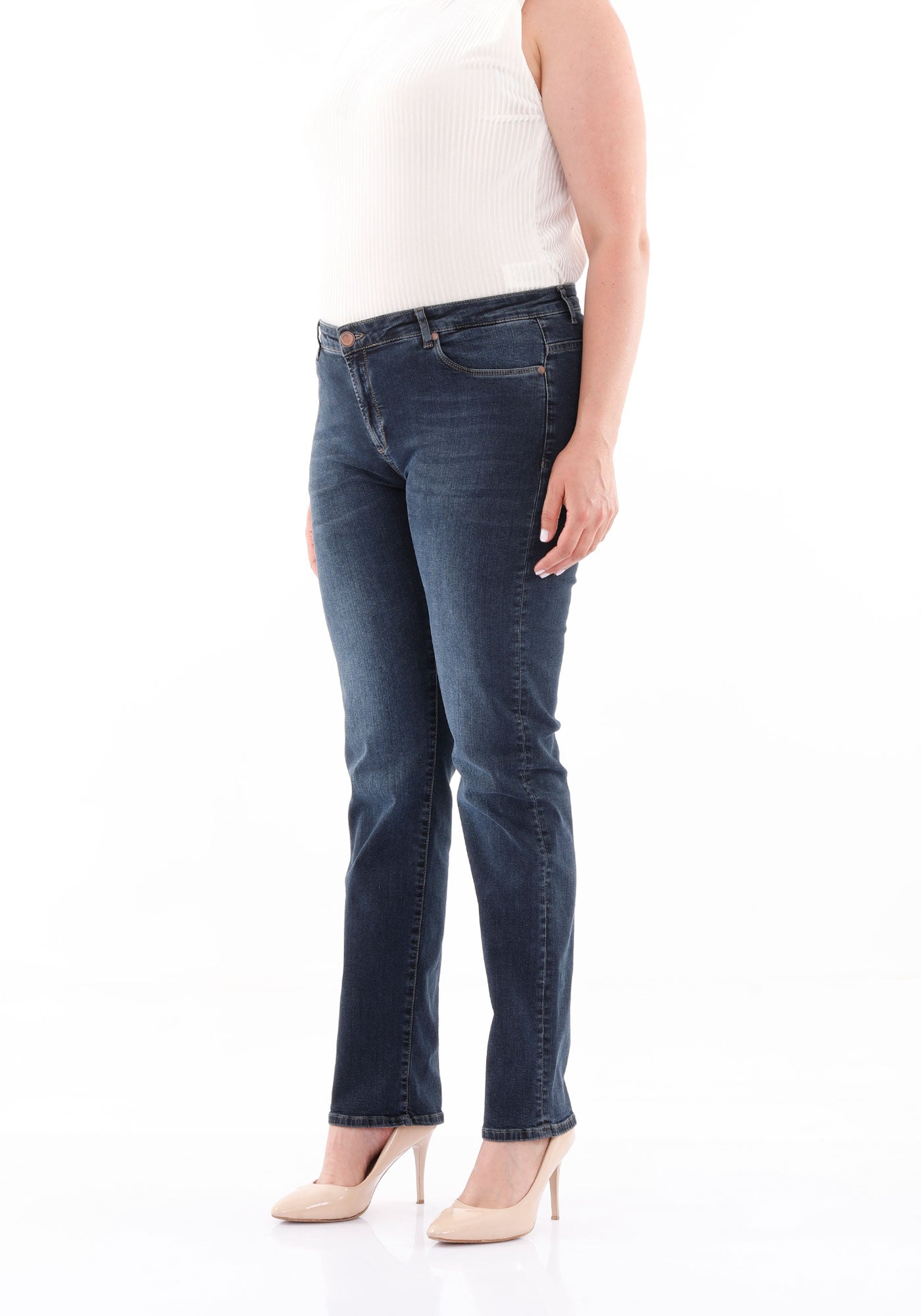 Navy Blue Straight Leg Plus Size Jeans G-Line