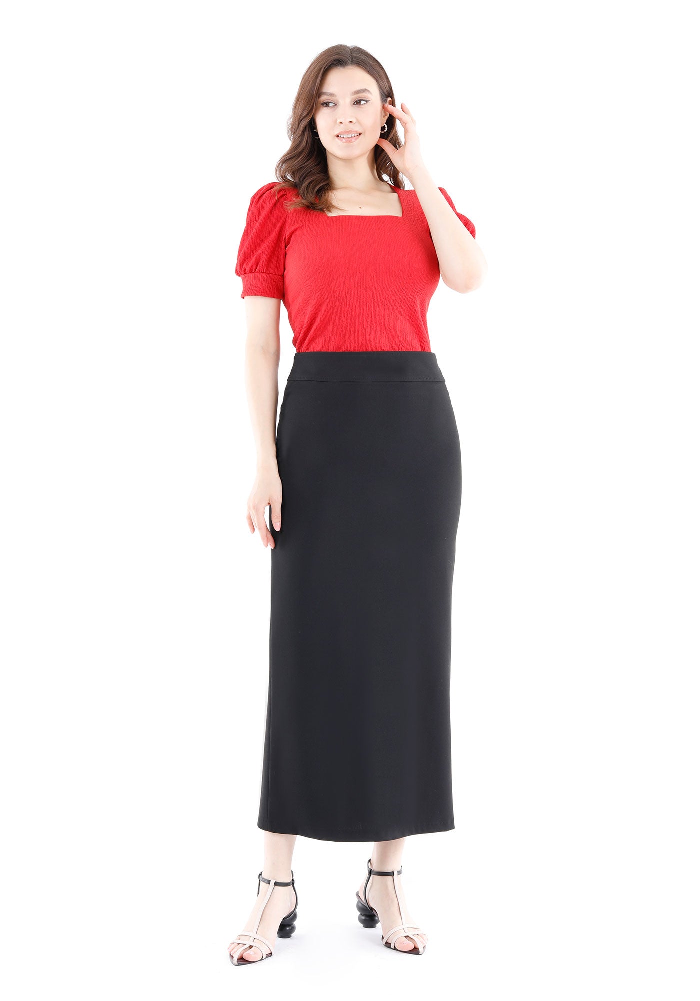 Women's Black Maxi Pencil Skirt with Back Slit G-Line