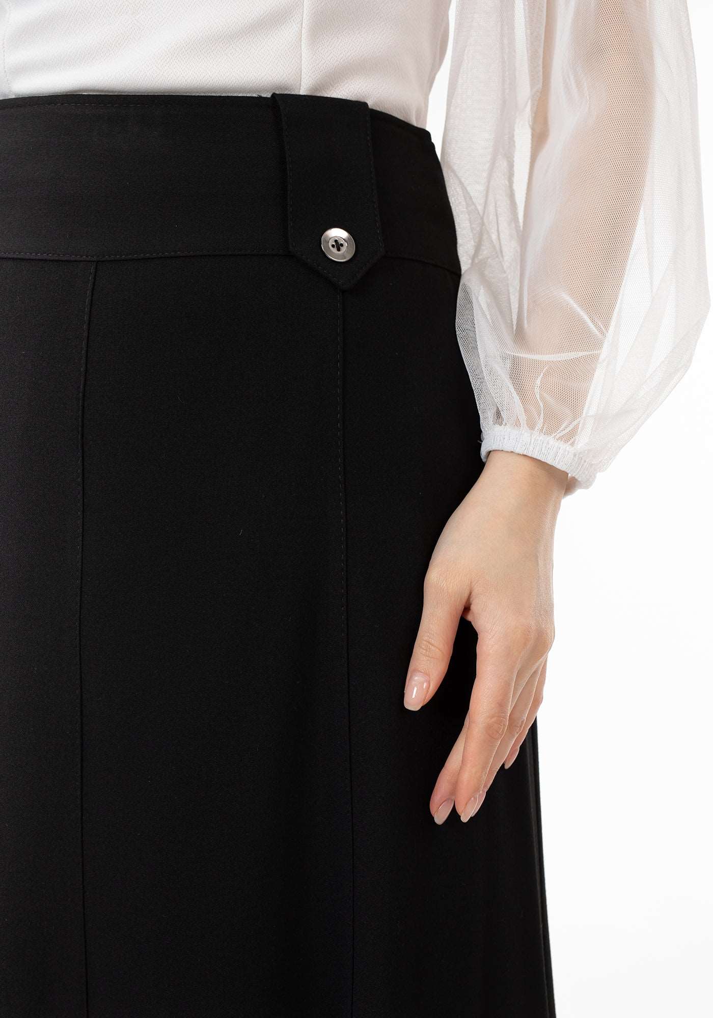Black Unique Gores Maxi Flared Skirt G-Line