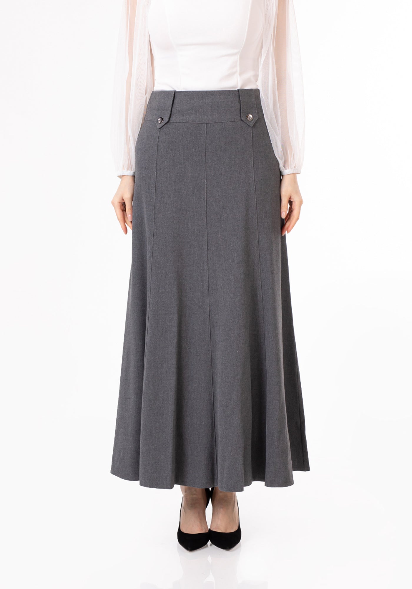 Grey Flared Maxi Skirt with Unique Gores | Comfortable and Stylish ürününün kopyası G-Line