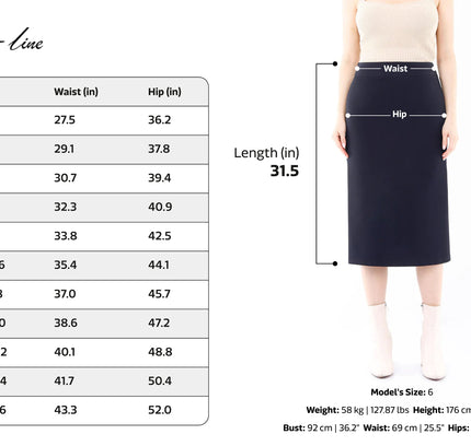 Back Vented Midi Pencil Skirt - G-Line