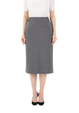 Grey Midi Pencil Skirt with Elastic Waist and Closed Back Vent G-Line