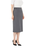 Grey Midi Pencil Skirt with Elastic Waist and Closed Back Vent G-Line