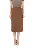 Copper Midi Pencil Skirt with Elastic Waist and Closed Back Vent G-Line