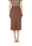 Copper Midi Pencil Skirt with Elastic Waist and Closed Back Vent G-Line
