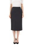 Charcoal Midi Pencil Skirt with Elastic Waist and Closed Back Vent G-Line