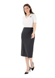 Charcoal Midi Pencil Skirt with Elastic Waist and Closed Back Vent