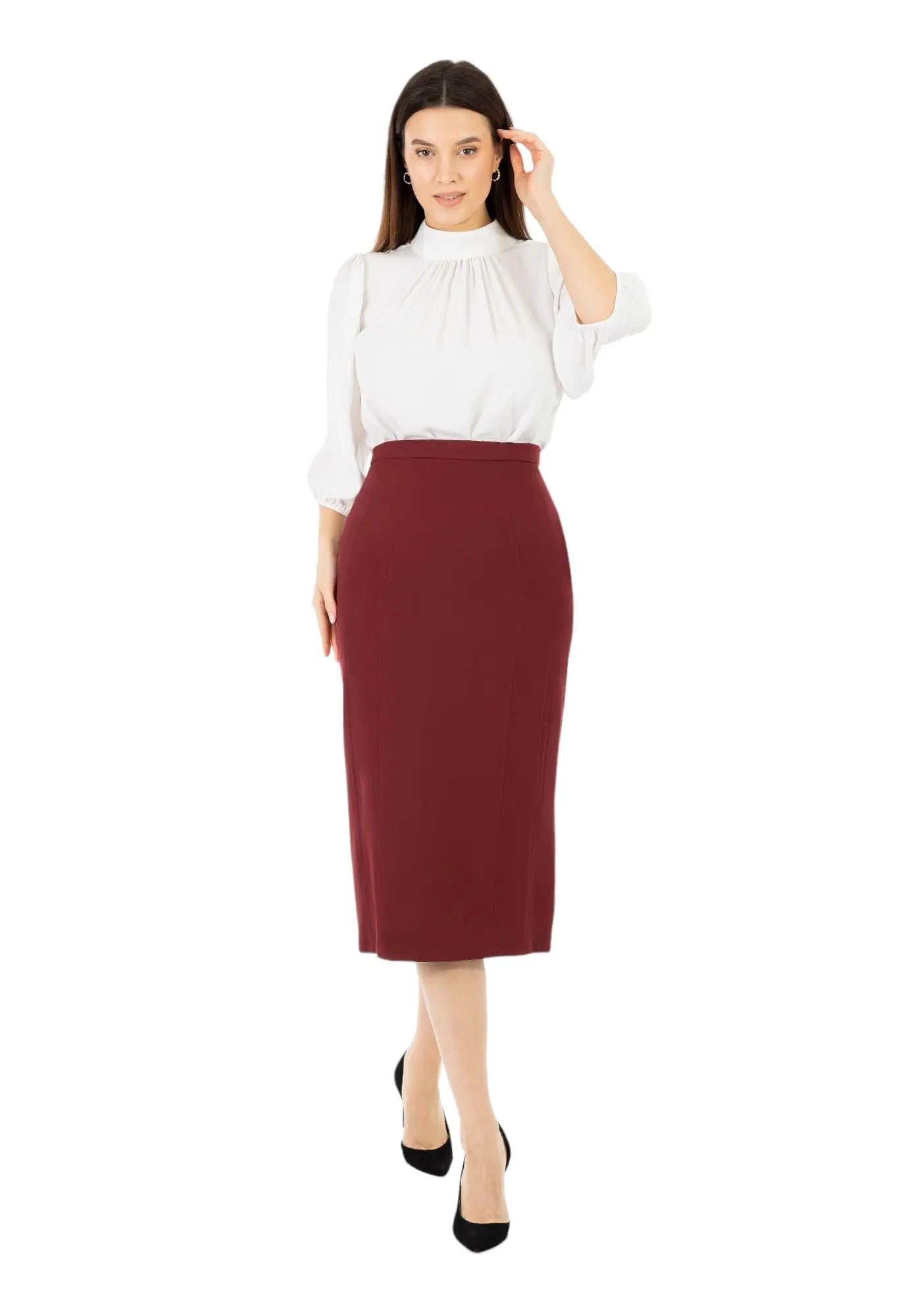 Plus and Regular Size Classic Pencil Midi Skirt with Back Slit G-Line