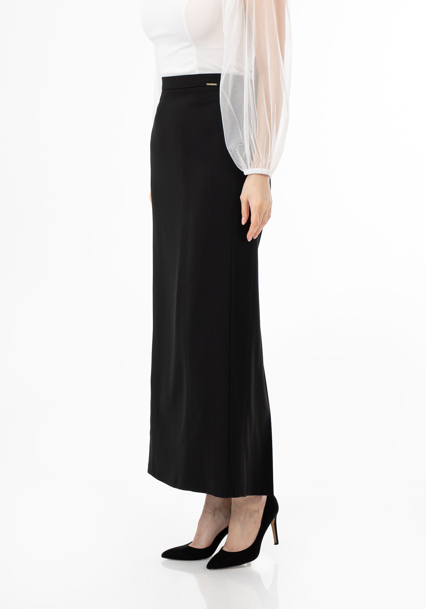 Black-Ankle-Length-Plus-Size-Back-Split-Maxi-Skirt G-Line