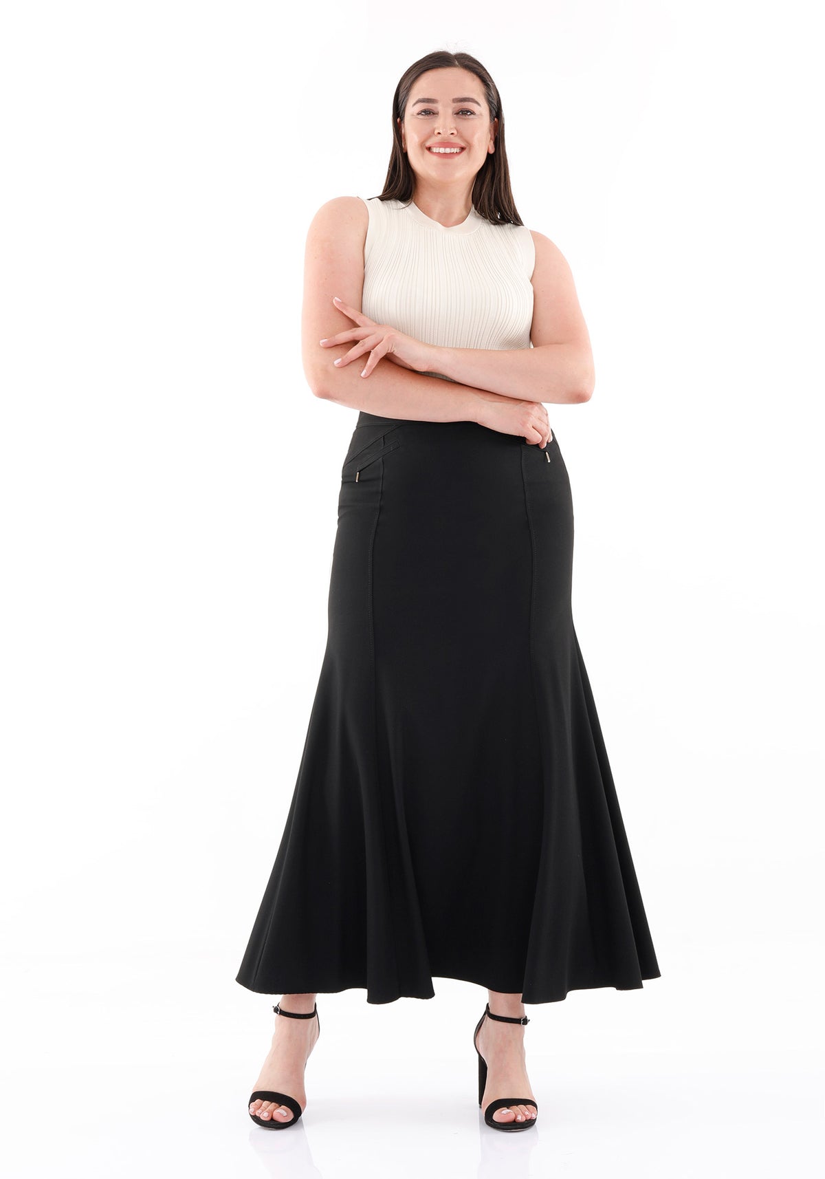 Women's Oversized Khaki Black Fishtail Skirt G-Line