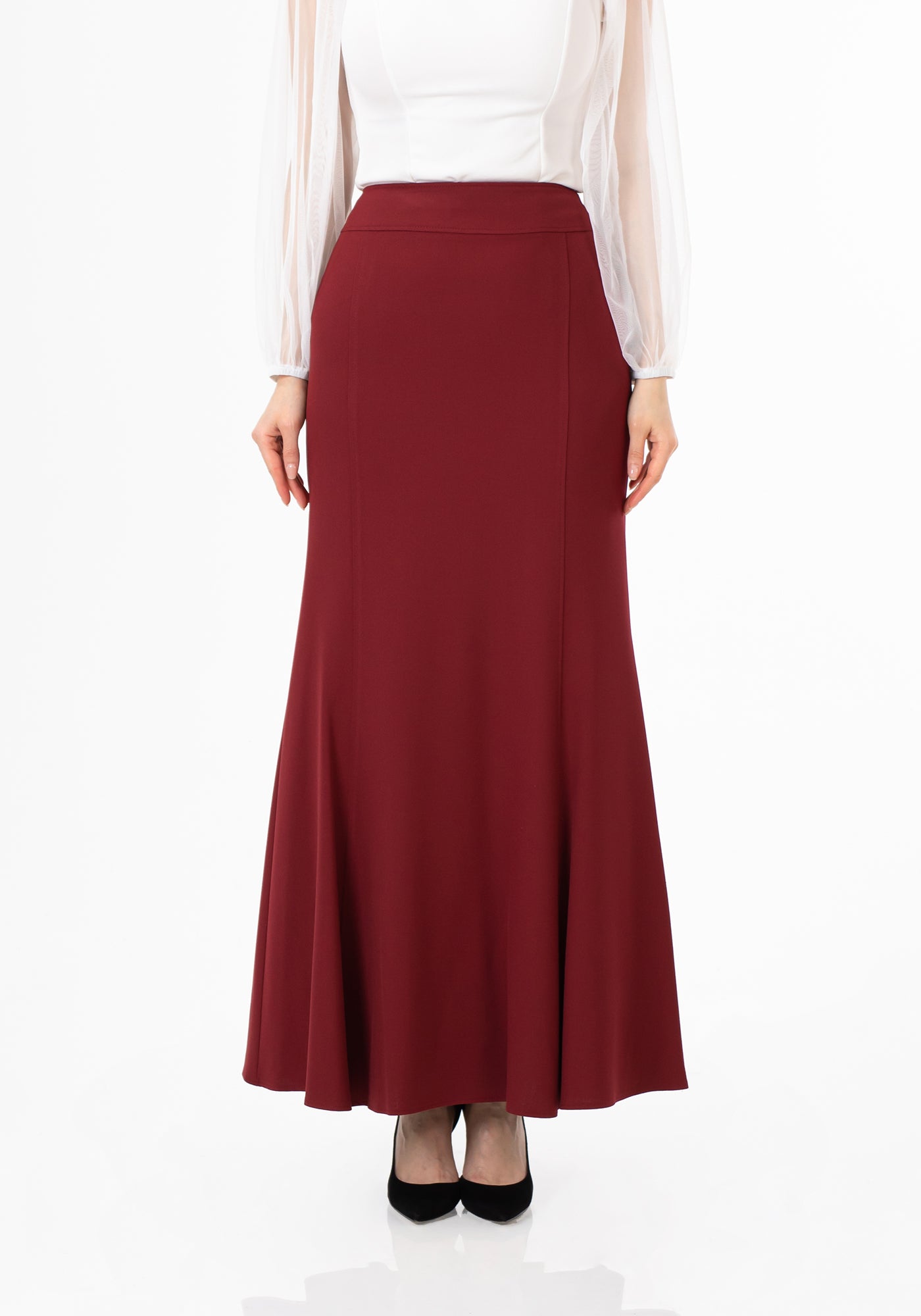Women's Burgundy Fishtail Maxi Skirt | Regular & Plus Size G-Line