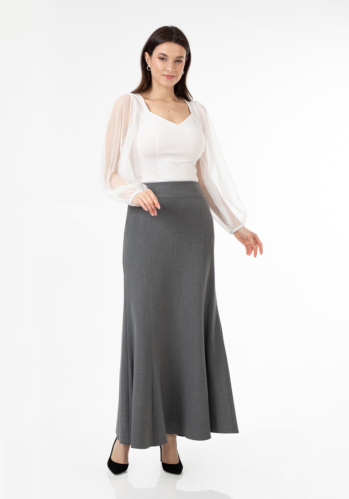 Grey Fishtail Maxi Skirt | Regular & Plus Size G-Line