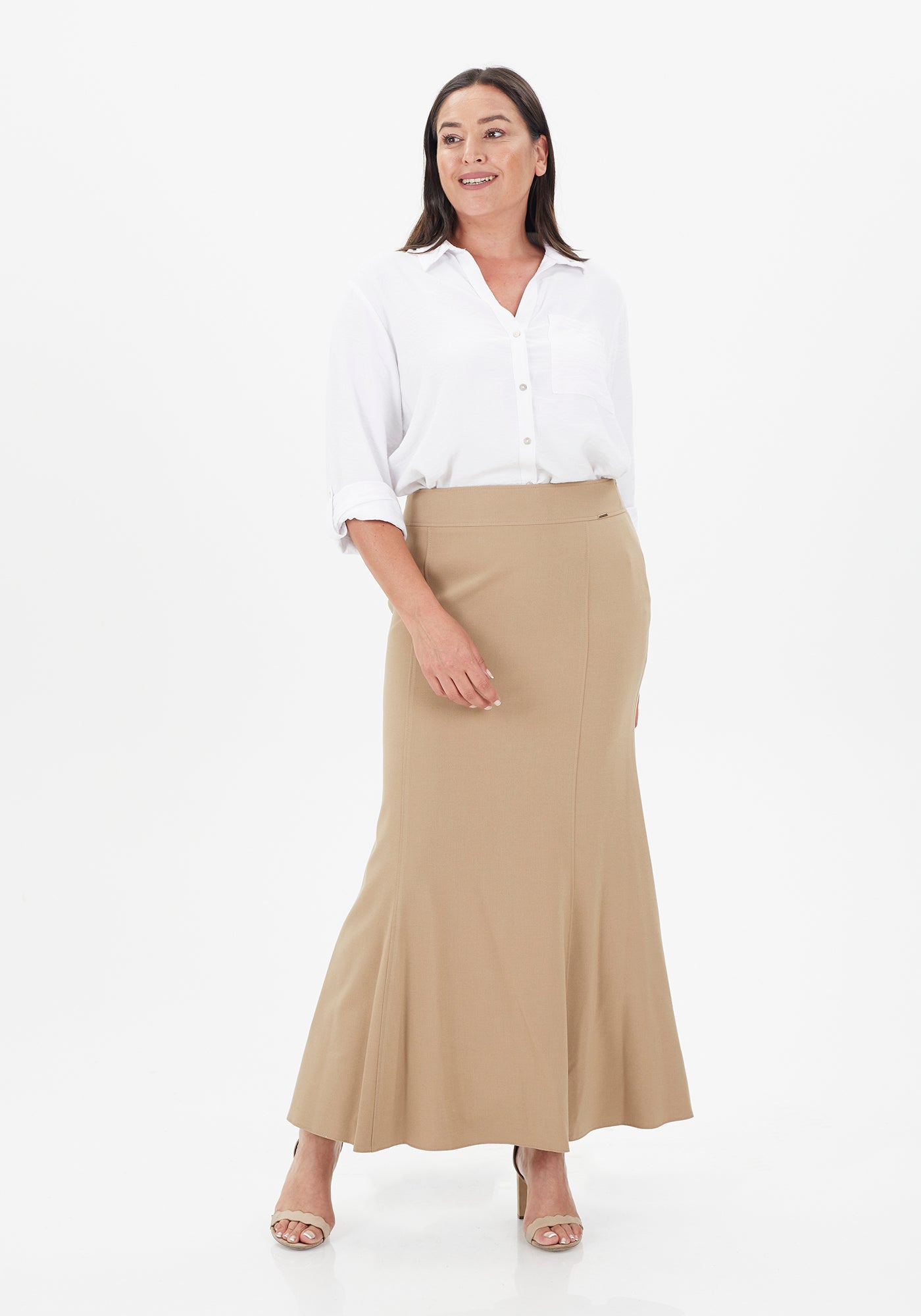 Women's Camel Fishtail Maxi Skirt | Regular & Plus Size G-Line
