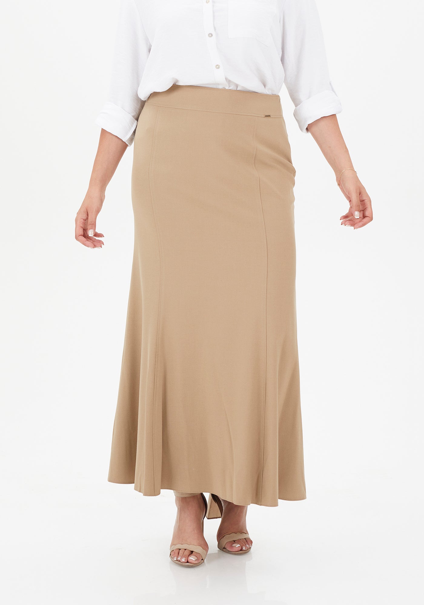 Women's Camel Fishtail Maxi Skirt | Regular & Plus Size G-Line