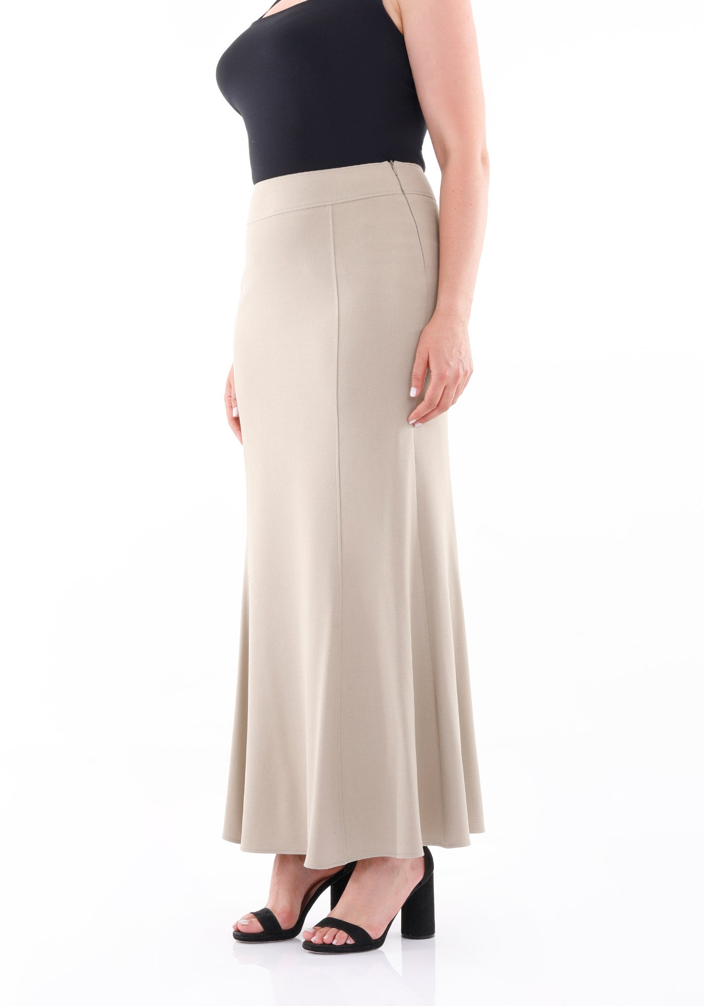 Women's Beige Fishtail Maxi Skirt | Regular & Plus Size G-Line