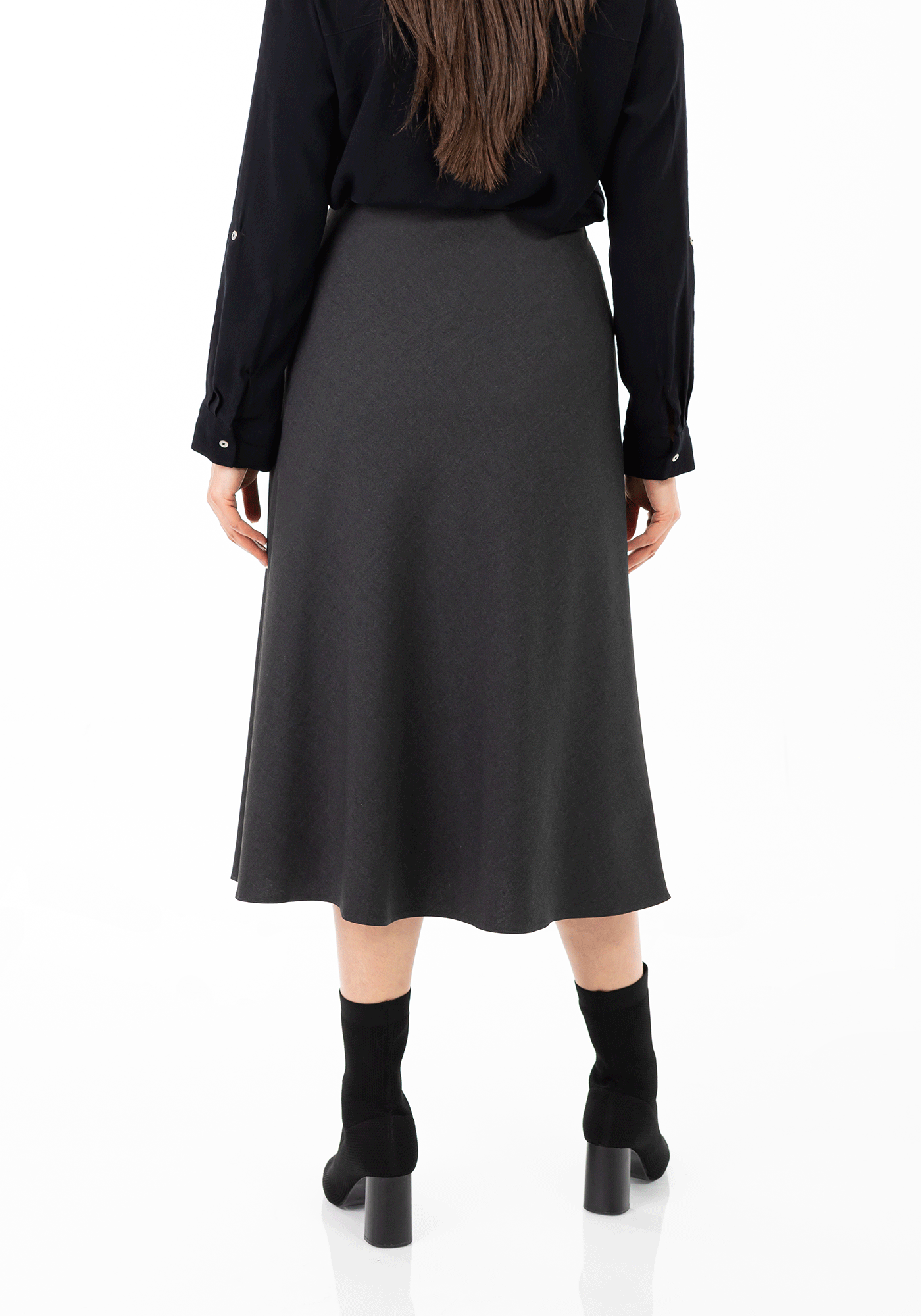 Women's Charcoal Oversized A-Line Midi Skirts G-Line