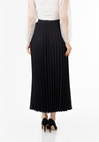 Black Pleated Maxi Skirt Elastic Waist Band Ankle Length Plisse Skirt G-Line