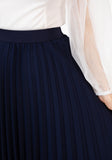 Navy Pleated Maxi Skirt with Elastic Waistband and Ankle Length G-Line