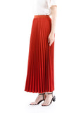Tile Red Pleated Maxi Skirt Elastic Waist Band Ankle Length Plisse Skirt G-Line