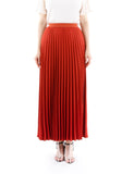 Tile Red Pleated Maxi Skirt Elastic Waist Band Ankle Length Plisse Skirt G-Line