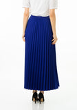 Royal Blue Pleated Maxi Skirt Elastic Waist Band Ankle Length Plisse Skirt G-Line