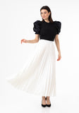 White Pleated Maxi Skirt Elastic Waist Band Ankle Length Plisse Skirt G-Line