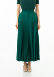 Red Brown Pleated Maxi Skirt with Elastic Waistband G-Line