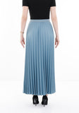 Petrol Pleated Maxi Skirt Elastic Waist Band Ankle Length Plisse Skirt G-Line
