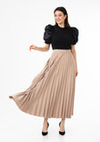 Mink Pleated Maxi Skirt with Elastic Waistband and Ankle Length G-Line